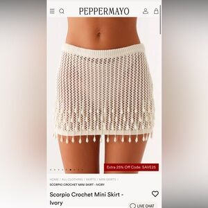 Peppermayo ivory crochet mini skirt